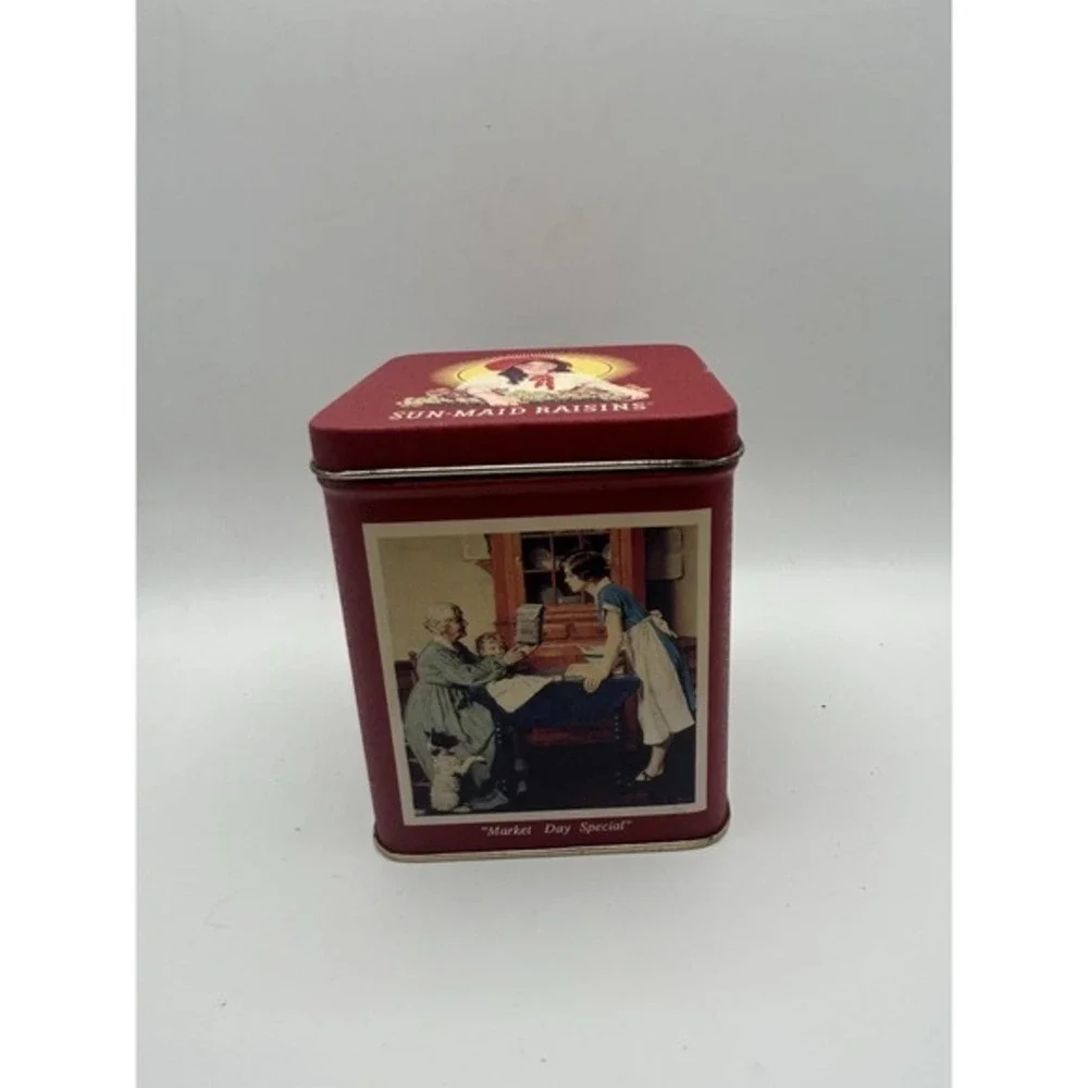 Vintage‎ Sun-Maid Raisins Collector Tin Empty Picture Graphic Fruit Of The Vine